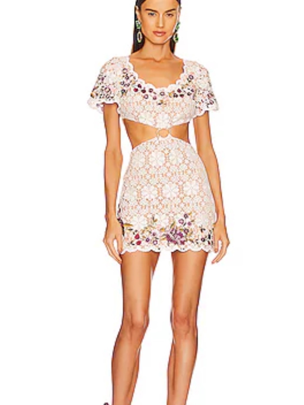 Floral Lace Cutout Mini Dress in White